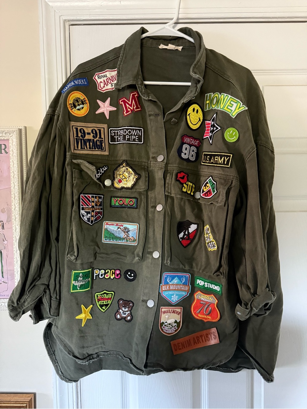Jade Olive Green Patchwork Military Jacket